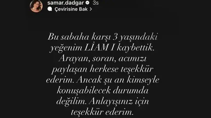 Samar Dadgar’ın 3 yaşındaki yeğeni Liam hayatını kaybetti