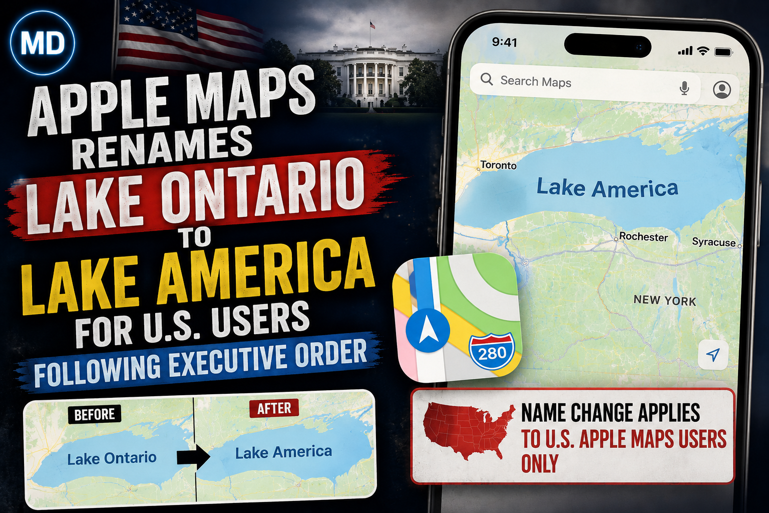 Apple Maps Renames Lake Ontario to Lake America for US Users Following Executive Order