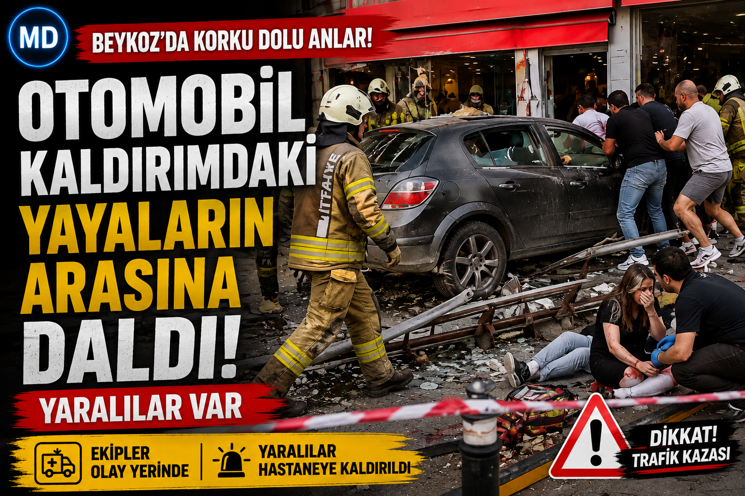 Beykoz’da otomobil kaldırımdaki yayaların arasına daldı: Yaralılar var