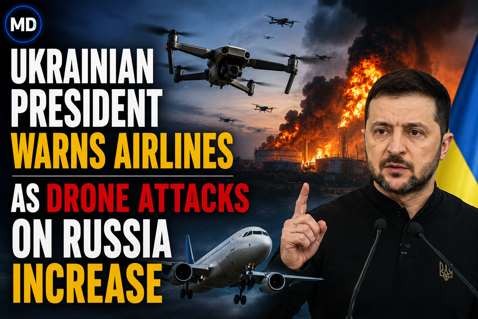Ukrainian President Warns Airlines as Drone Attacks on Russia Increase