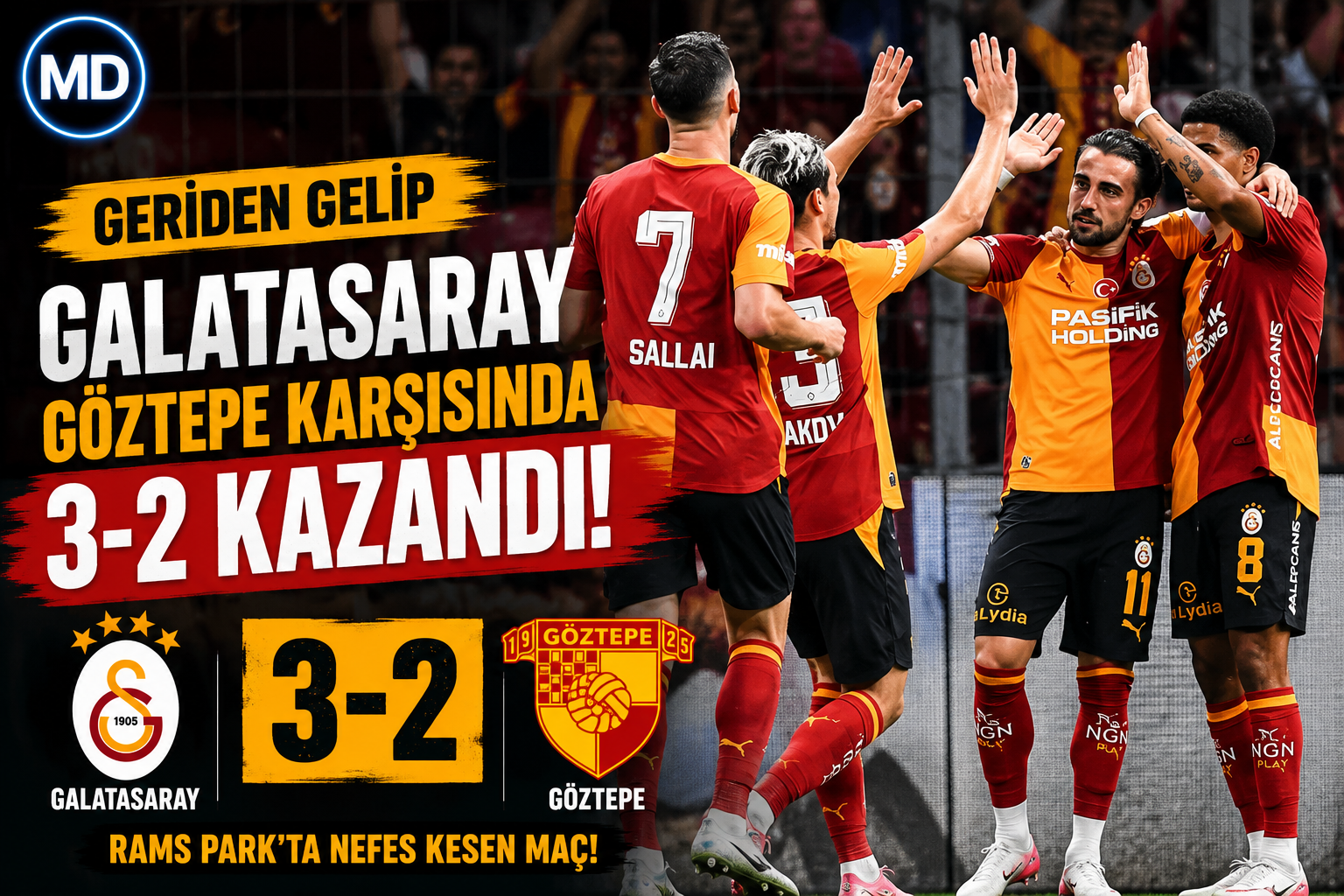 Galatasaray, Göztepe karşısında geriden gelip 3-2 kazandı