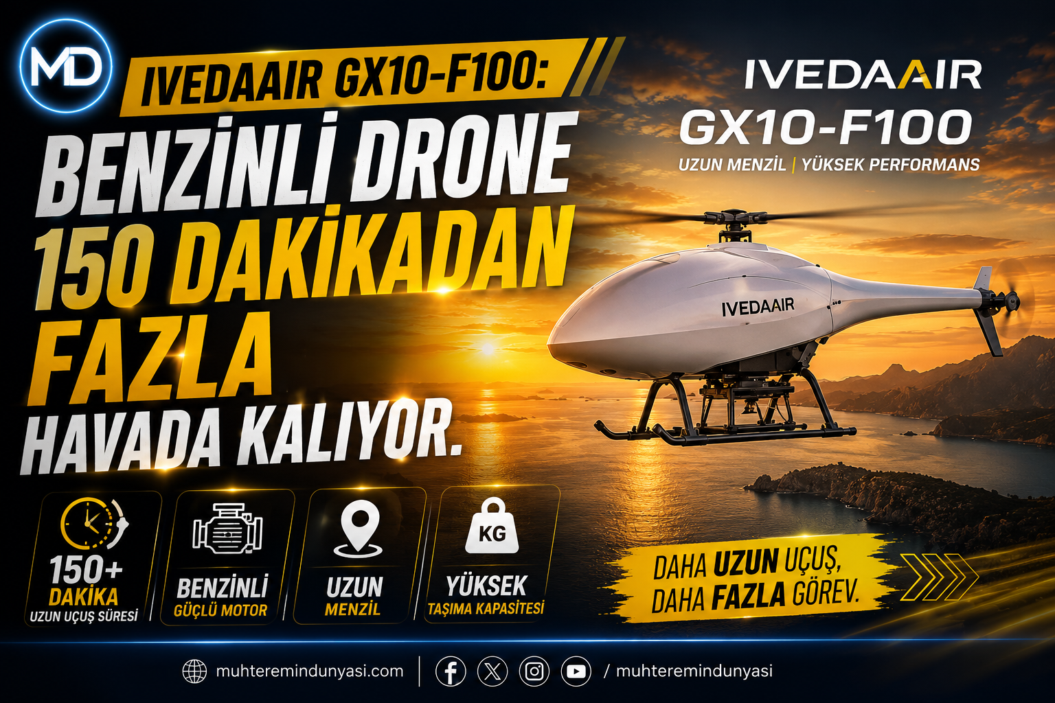 IvedaAir GX10-F100: Benzinli drone 150 dakikadan fazla havada kalıyor