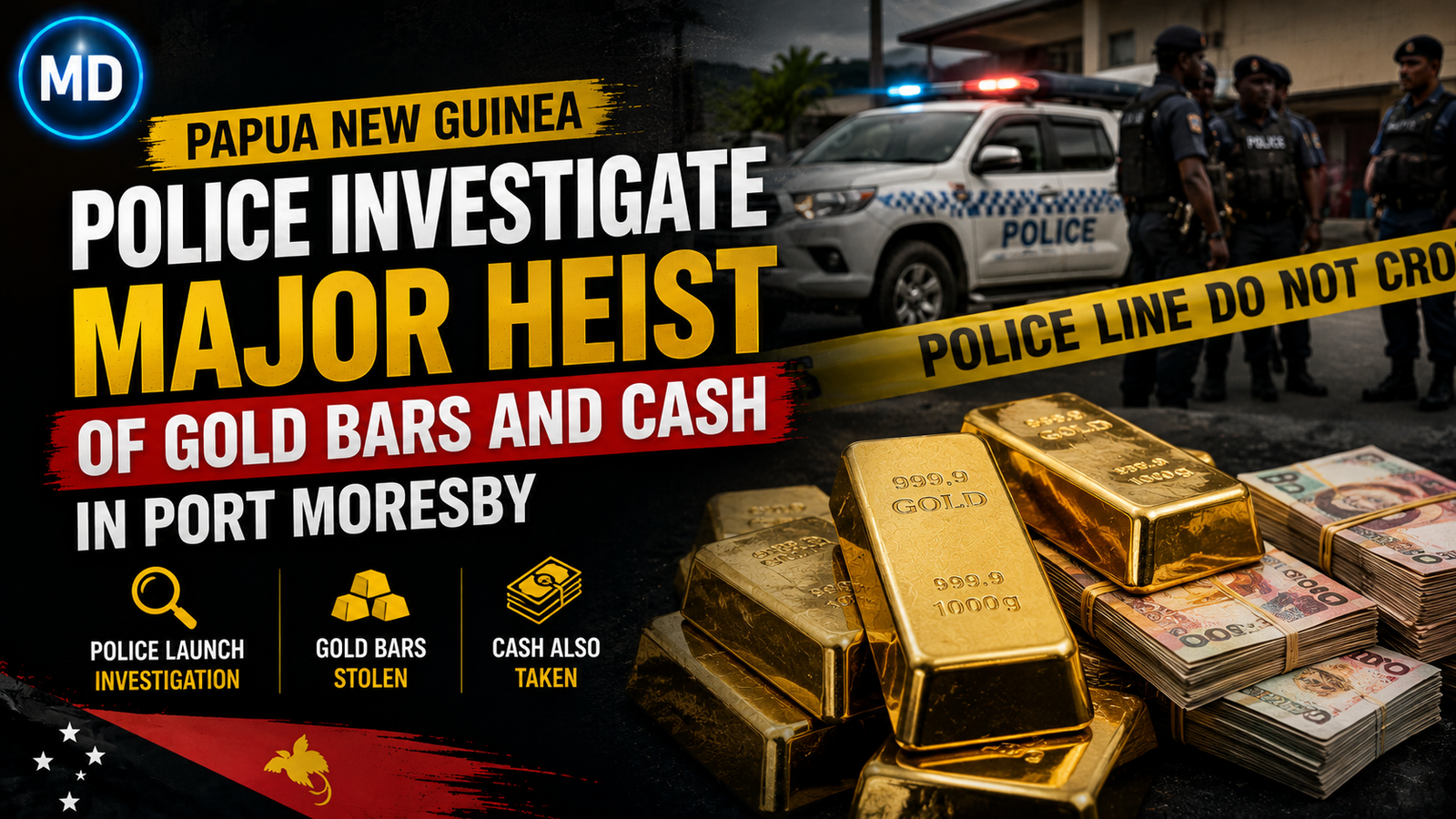 Papua New Guinea Police Investigate Major Heist of Gold Bars and Cash in Port Moresby