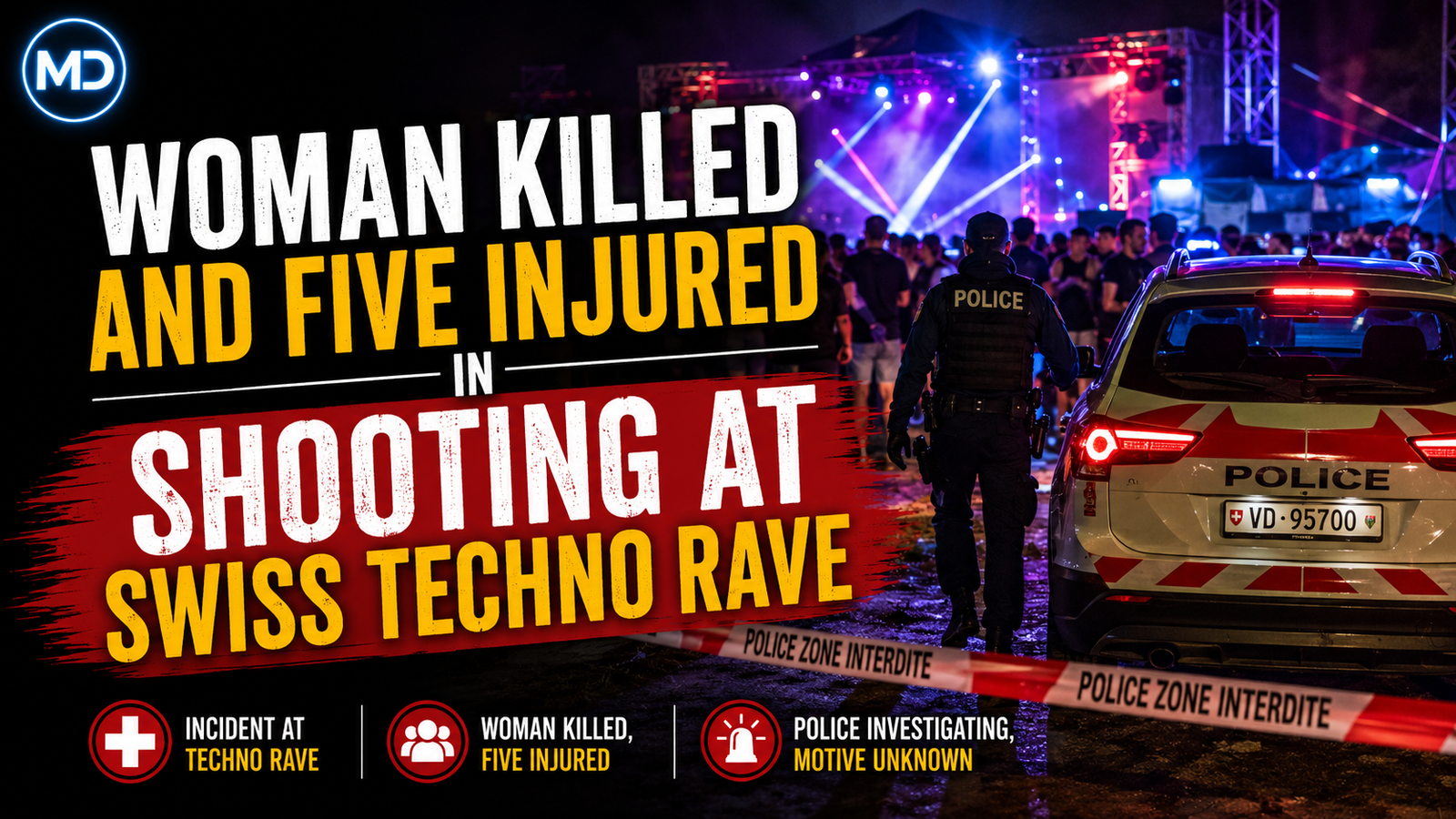 Woman Killed and Five Injured in Shooting at Swiss Techno Rave