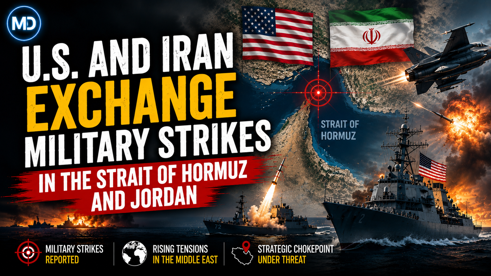 US and Iran Exchange Military Strikes in Strait of Hormuz and Jordan
