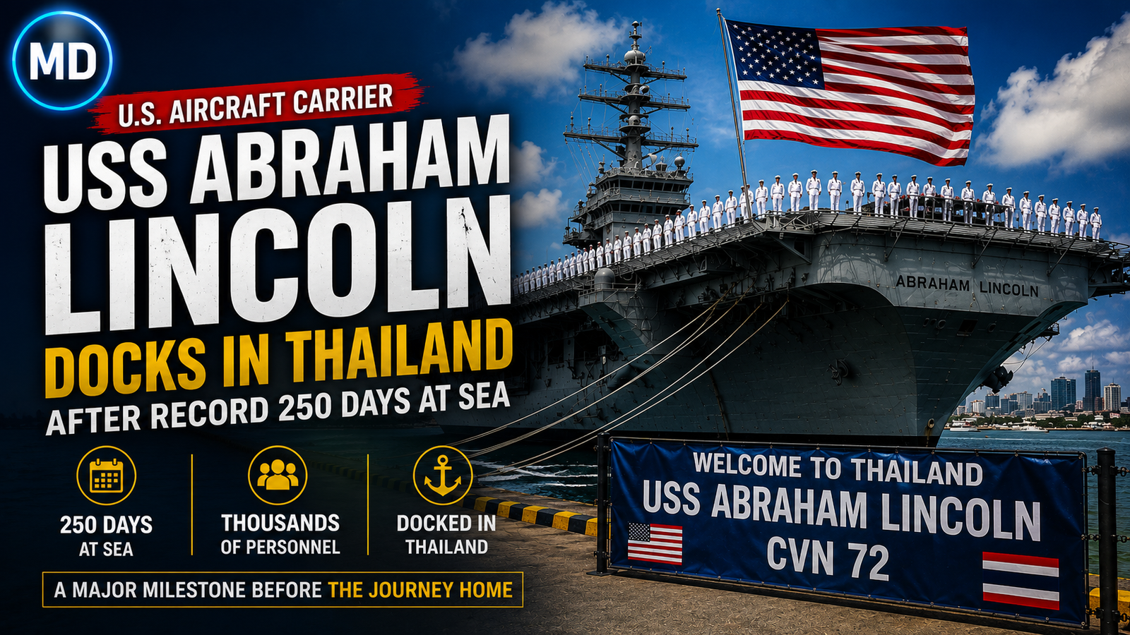 US Aircraft Carrier USS Abraham Lincoln Docks in Thailand After Record 250 Days at Sea