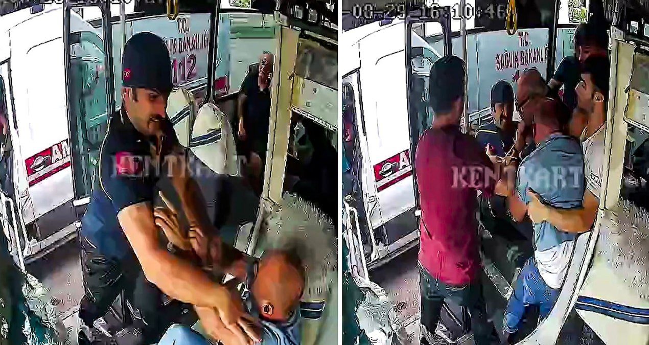 Adana’da yol verme tartışması kavgaya dönüştü: Ambulans şoförü otobüse girdi