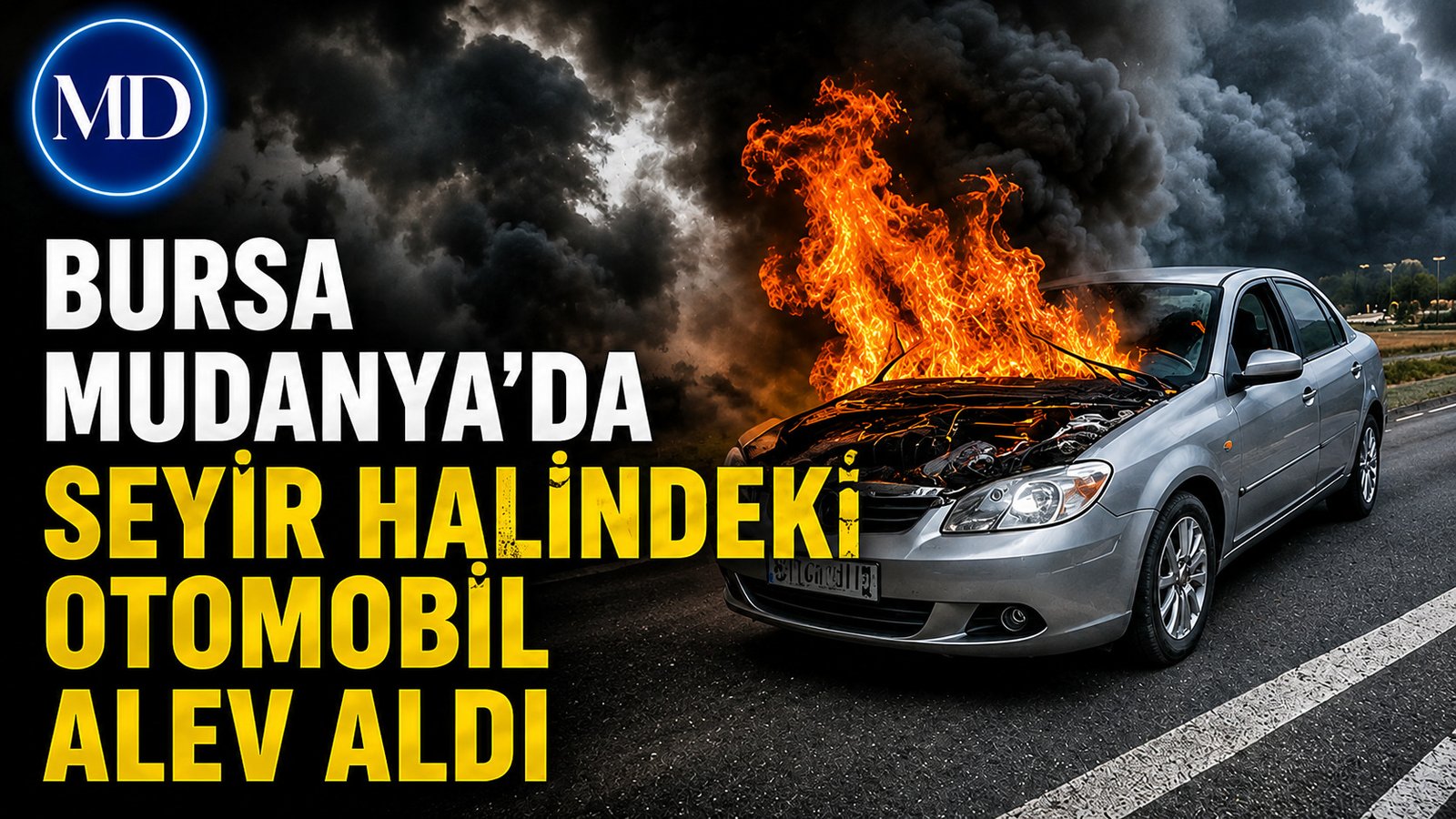 Bursa Mudanya’da seyir halindeki otomobil alev aldı