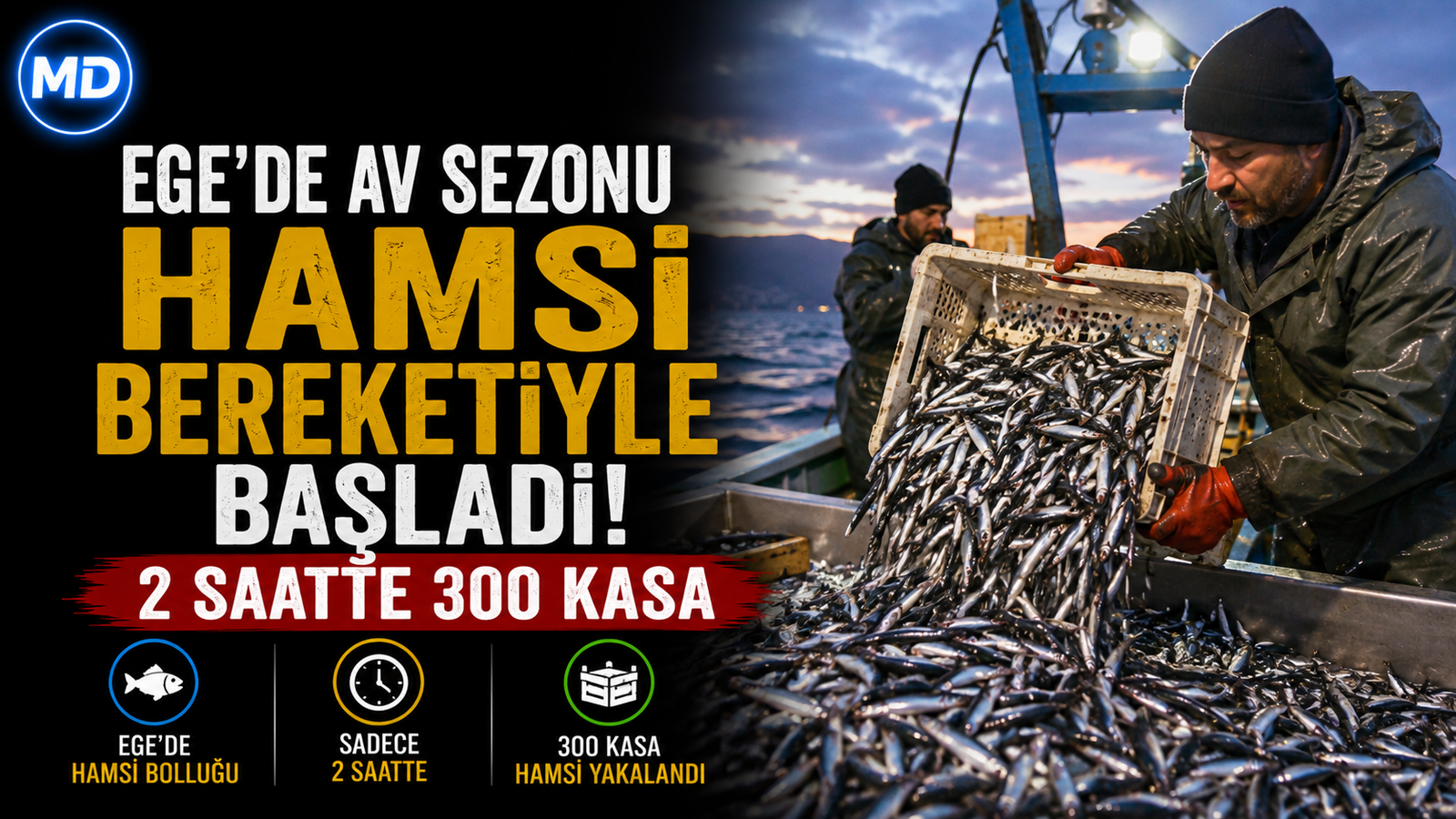 Ege’de av sezonu hamsi bereketiyle başladı: 2 saatte 300 kasa