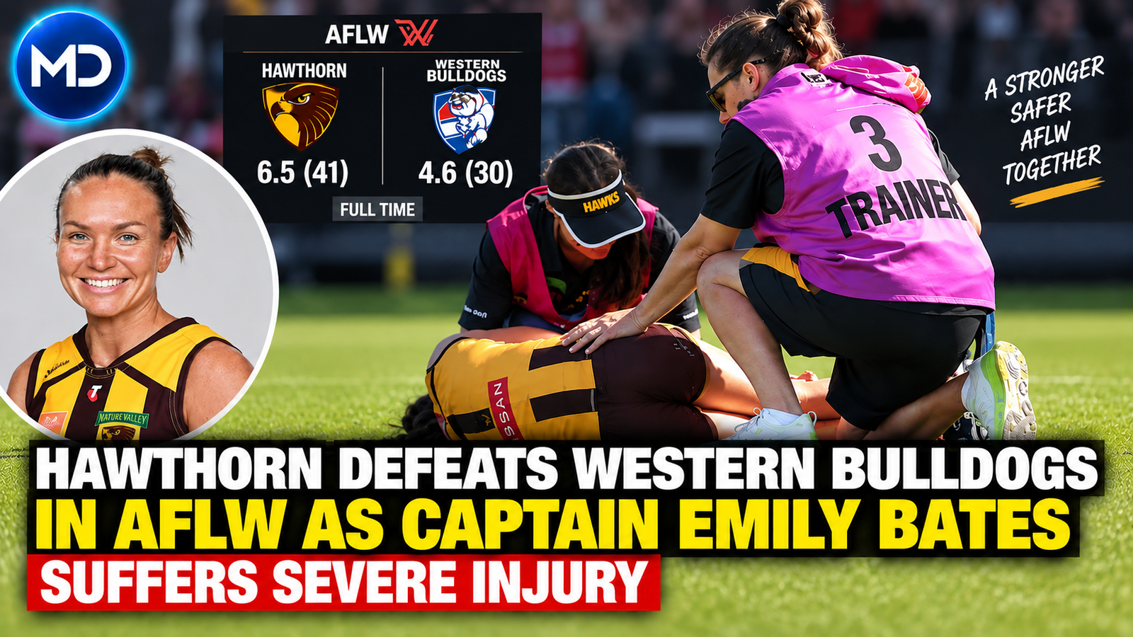 Hawthorn Defeats Western Bulldogs in AFLW as Captain Emily Bates Suffers Severe Injury
