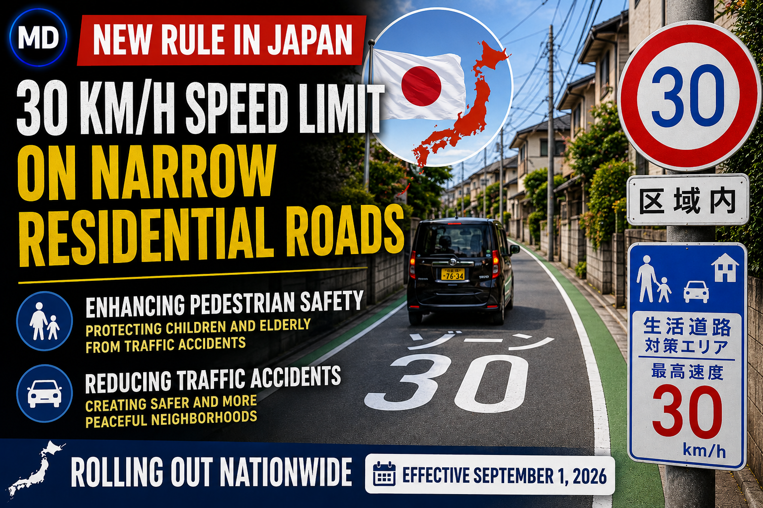 Japan Imposes 30km/h Speed Limit on Narrow Residential Roads