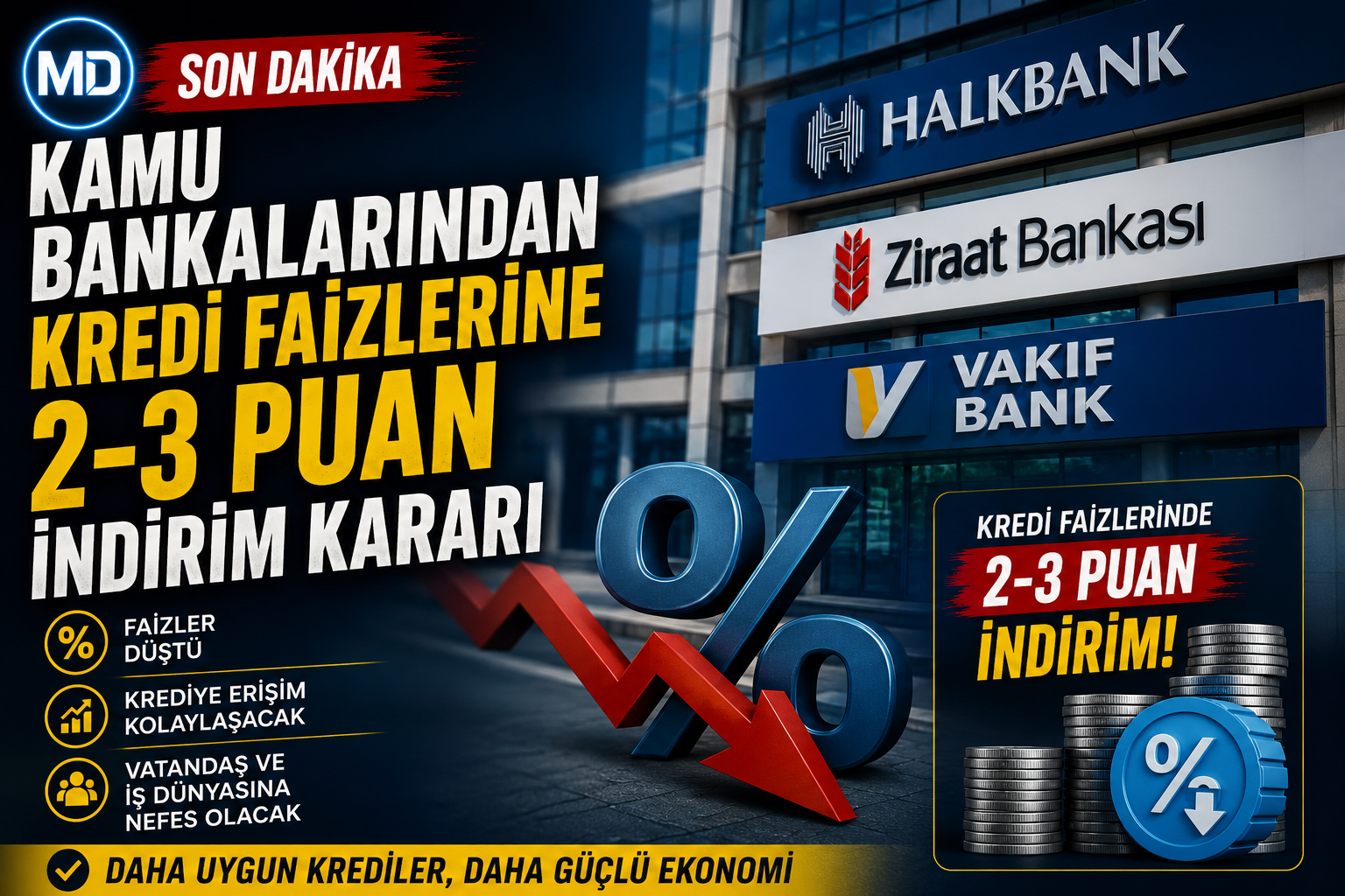 Kamu bankalarından kredi faizlerine 2-3 puan indirim kararı
