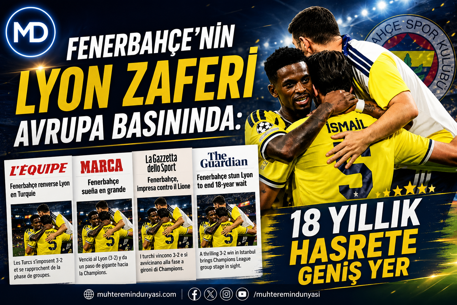 Fenerbahçe’nin Lyon zaferi Avrupa basınında: 18 yıllık hasrete geniş yer