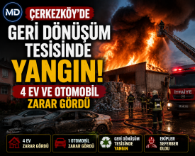 Çerkezköy’de geri dönüşüm tesisinde yangın: 4 ev ve otomobil zarar gördü