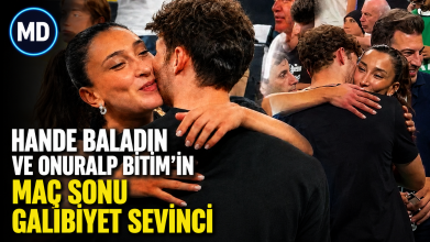 Hande Baladın ve Onuralp Bitim’in maç sonu galibiyet sevinci
