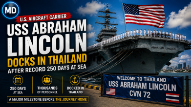 US Aircraft Carrier USS Abraham Lincoln Docks in Thailand After Record 250 Days at Sea