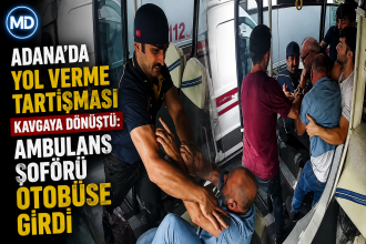 Adana’da yol verme tartışması kavgaya dönüştü: Ambulans şoförü otobüse girdi