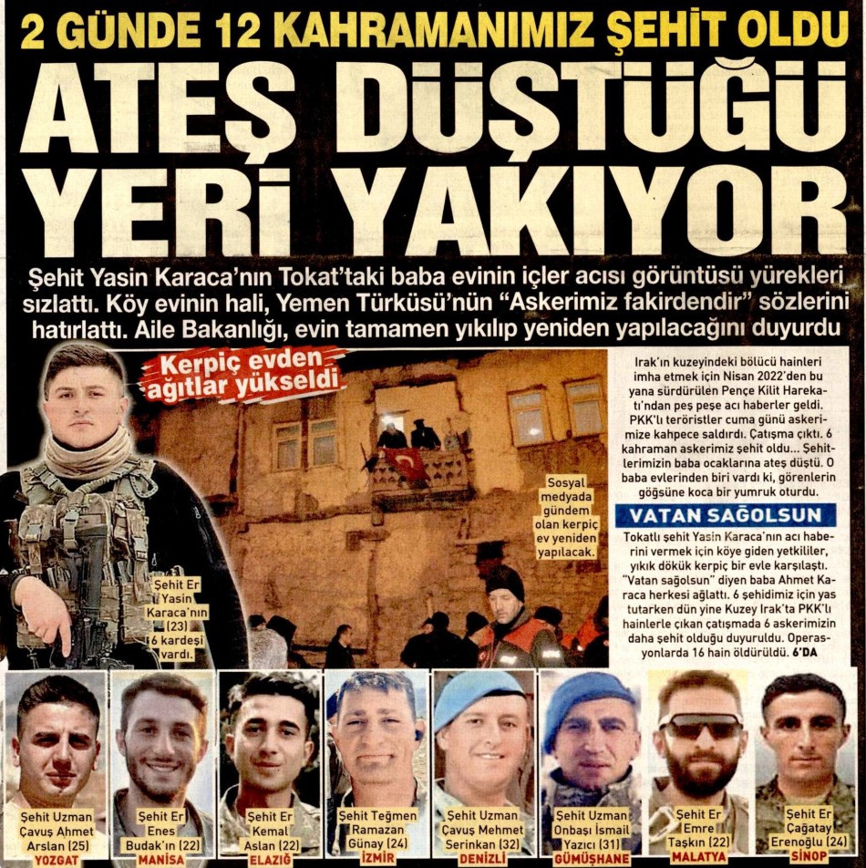 Kuzey Irak'ta 12 şehidimiz var. 12 şehidimizin isimleri ve memleketleri belli oldu