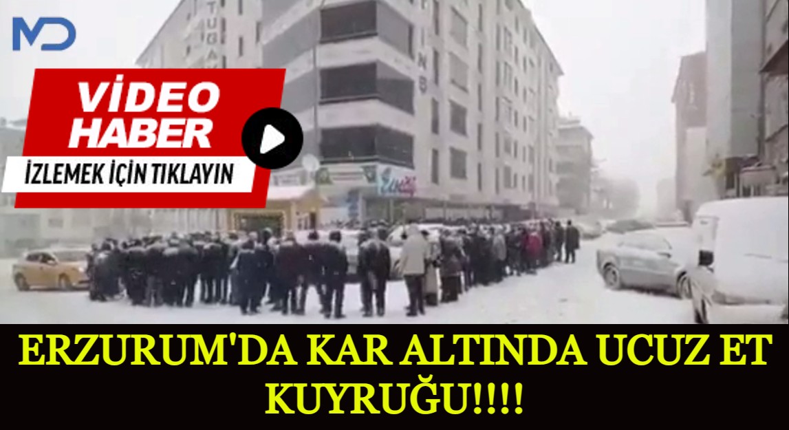 Erzurum'da kar altında ucuz et kuyruğu