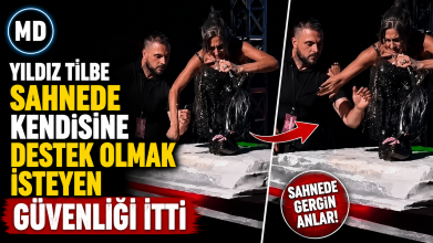 Yıldız Tilbe sahnede kendisine destek olmak isteyen güvenliği itti