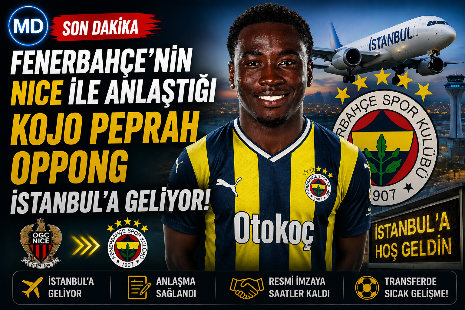 Fenerbahçe'nin Nice ile anlaştığı Kojo Peprah Oppong İstanbul'a geliyor