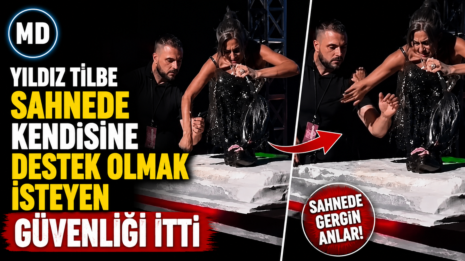 Yıldız Tilbe sahnede kendisine destek olmak isteyen güvenliği itti